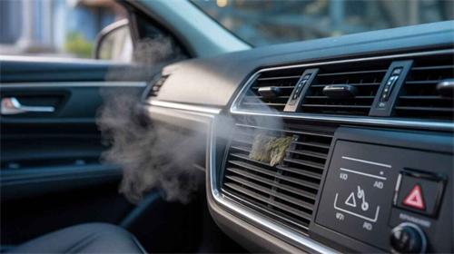 Mold growing inside car air vents with smoke emitting from the vehicle air conditioning system